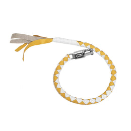 GBW216 Motorcycle Get-Back Whip - Yellow/White Genuine Leather - Front View - Renegade Classics