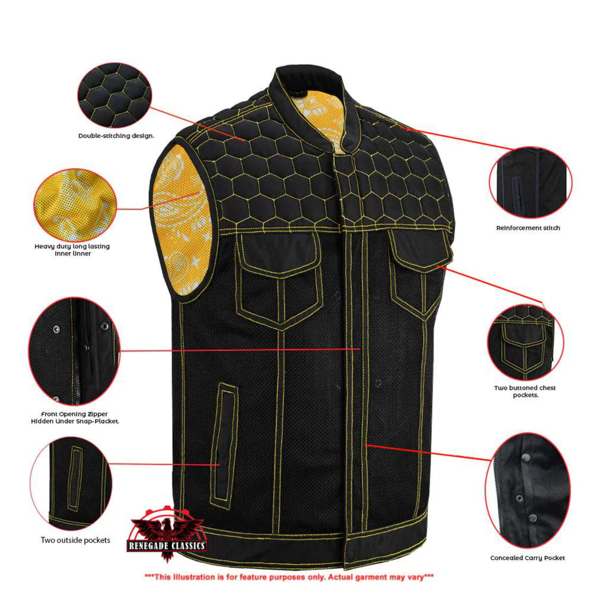 Gloom Gold™ Mens Motorcycle Mesh Vest