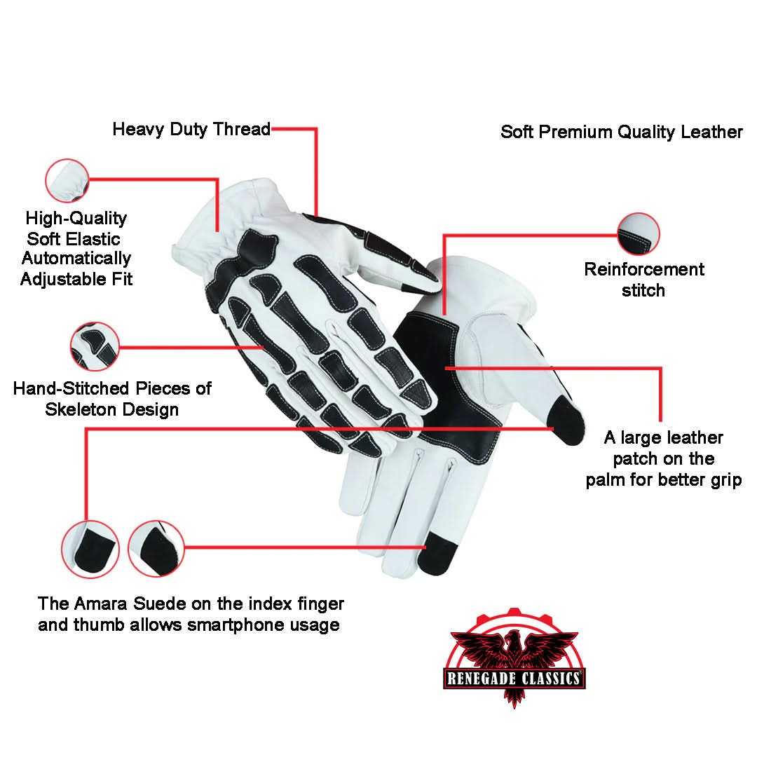 Glove Grace - White and Black Skeleton Hand Riding Gloves