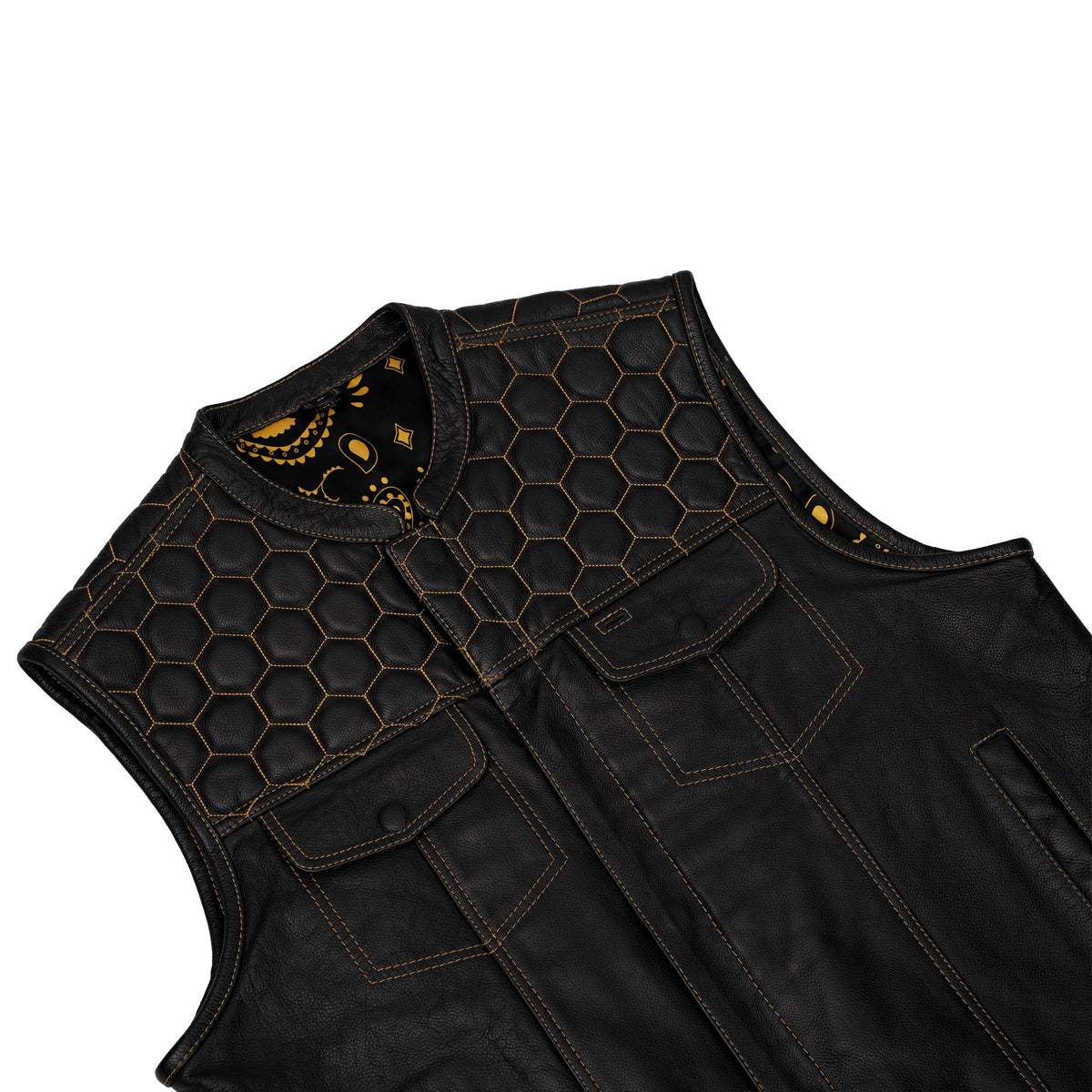 Gold Thread Mens Leather Motorcycle Vest