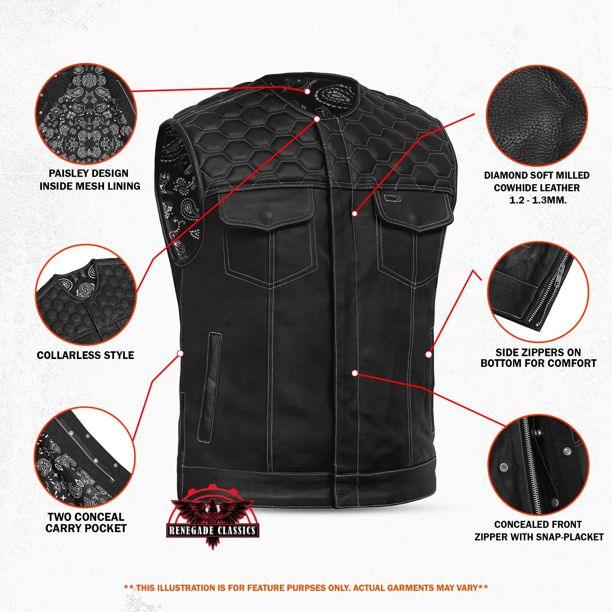 Draven Mens Leather Motorcycle Vest