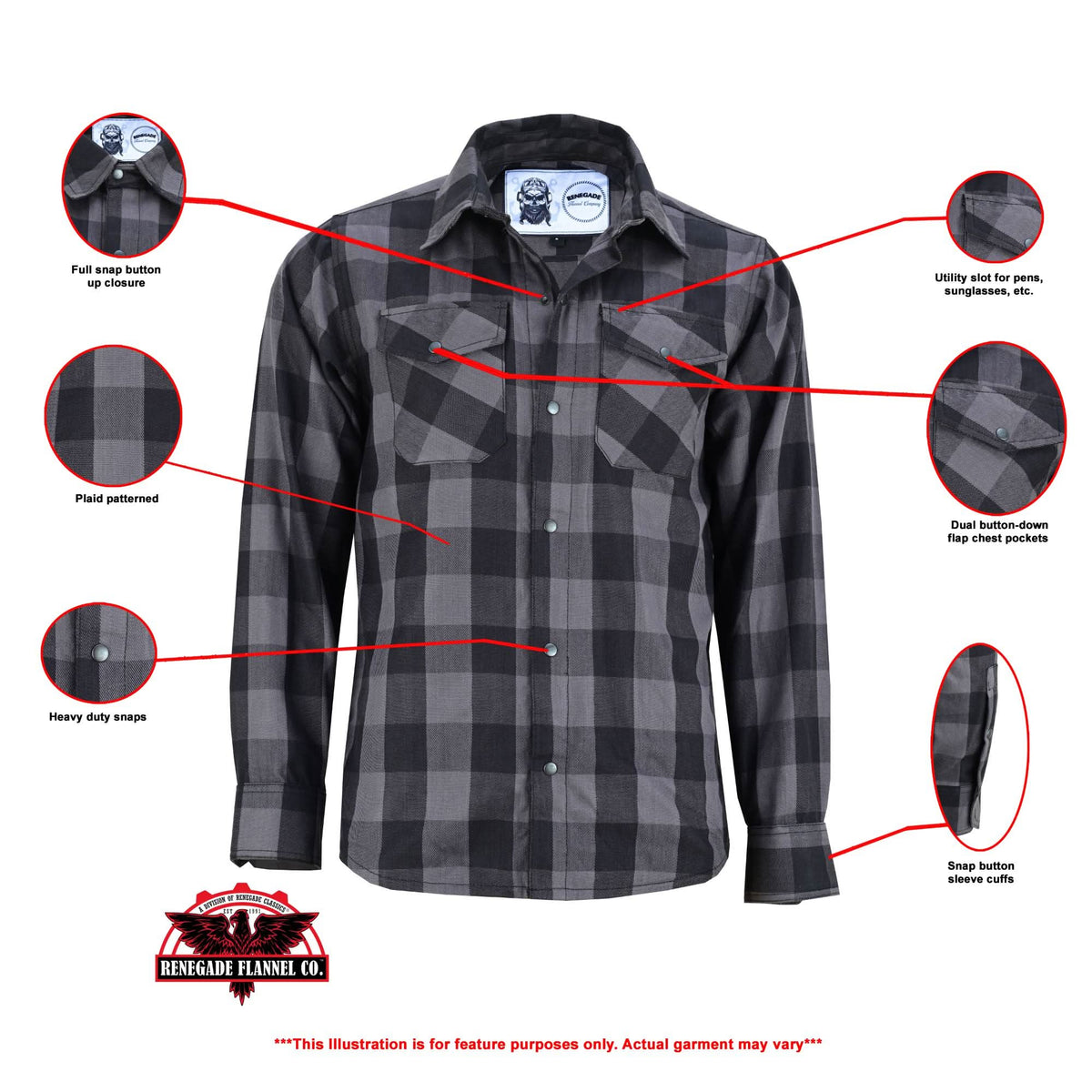 Gray Ride™ Men's Classic Plaid Flannel Shirt - Black & Gray