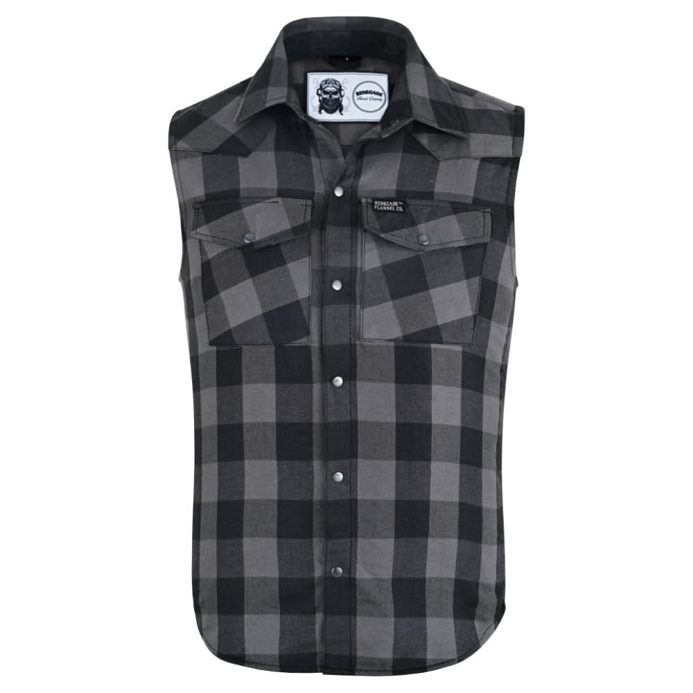 Gray Ride Men's Gray and Black Sleeveless Flannel Shirt Flannels Renegade Classics