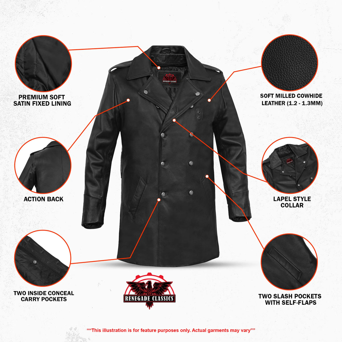 Cavalier Men's Leather Motorcycle Jacket - Features