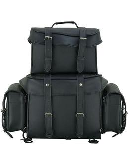 Leather Black PVC Large Four Piece Motorcycle Touring Tail Bag