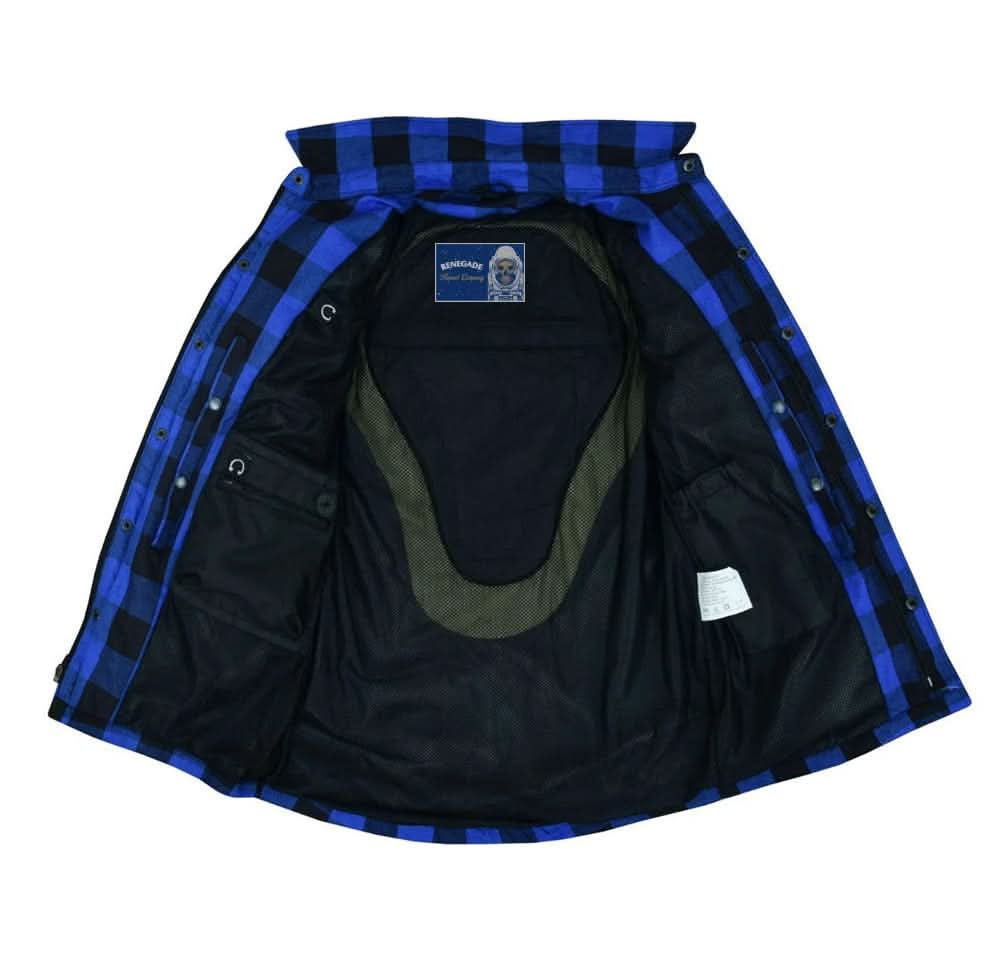 Lumberjack Men's Armored Motorcycle Flannel Shirt - Blue