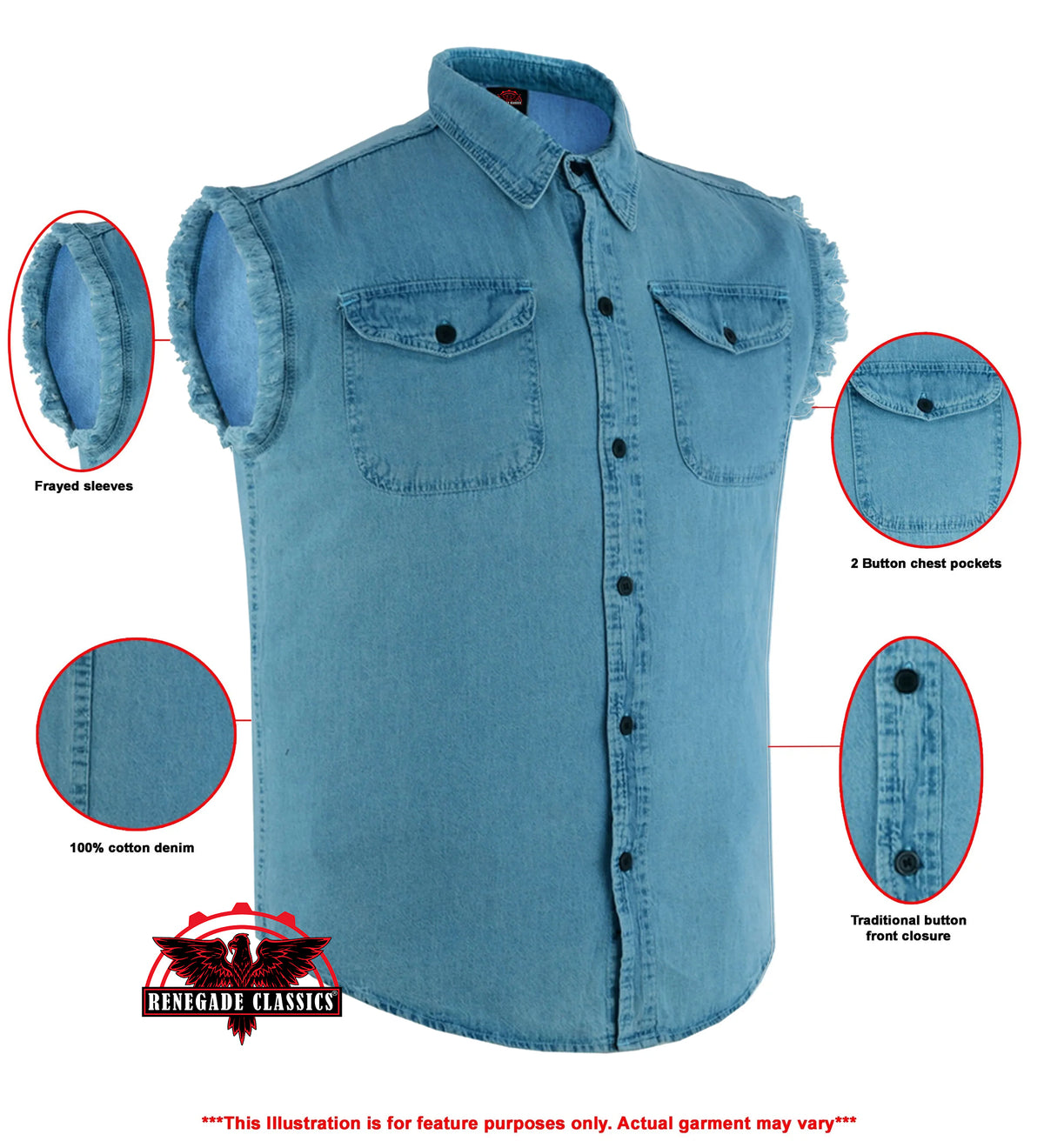 Men's Blue Lightweight Sleeveless Mens Denim Shirt