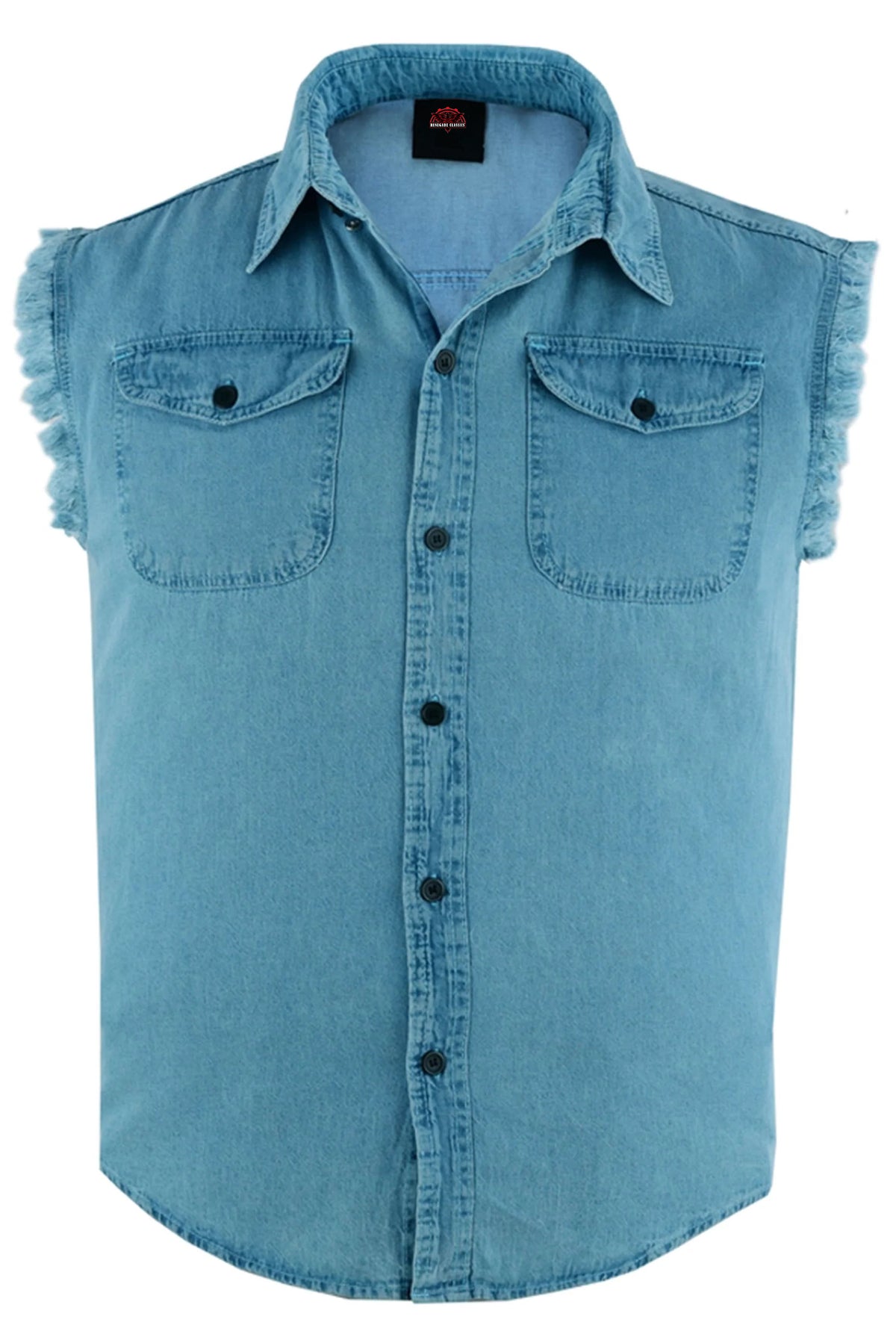 Men's Blue Lightweight Sleeveless Mens Denim Shirt