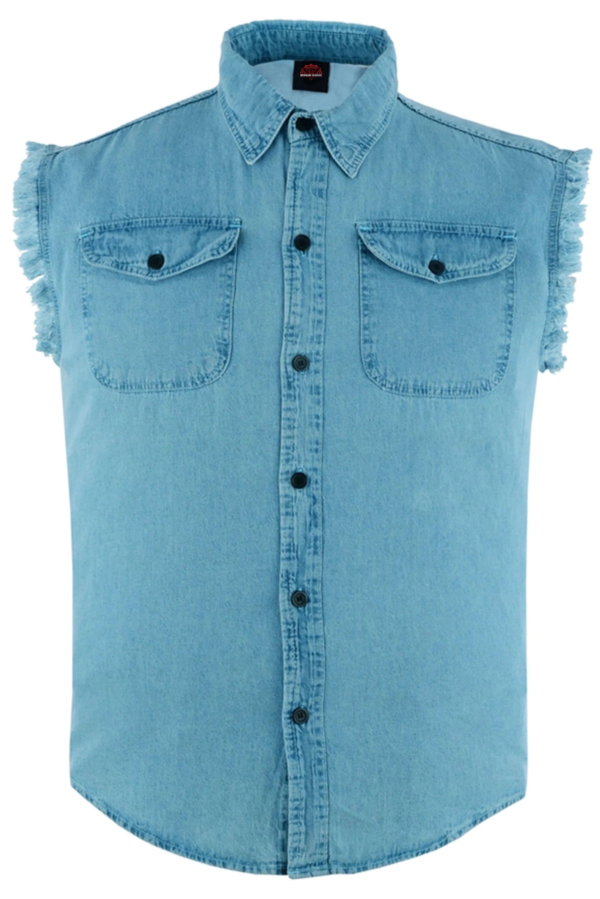 Men's Blue Lightweight Sleeveless Mens Denim Shirt