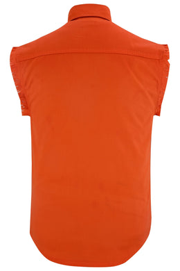 Men's Orange Lightweight Sleeveless Mens Denim Shirt