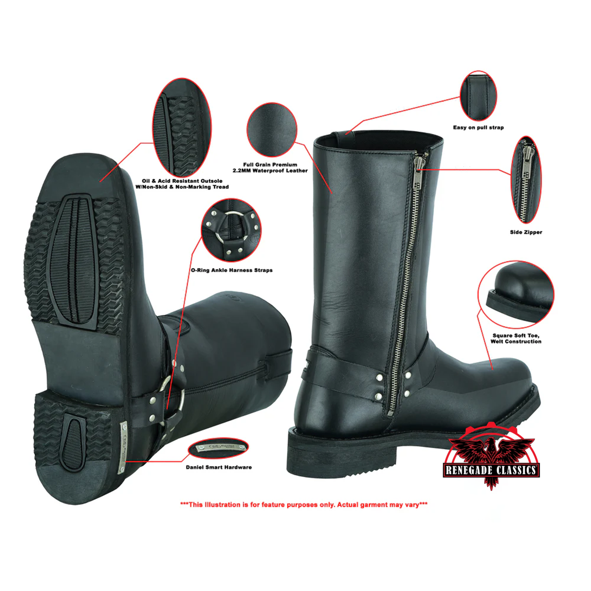 Men's TitanGrip Black bikers Leather Boots