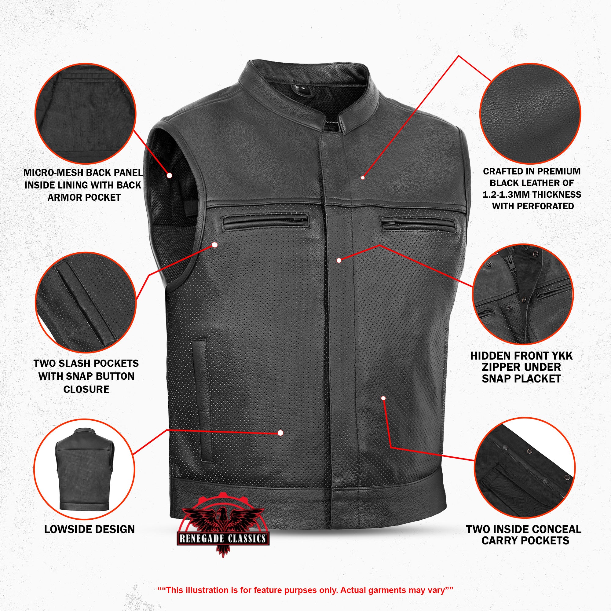 Gravel Ghost™ Lowcut Mens Leather Motorcycle Vest
