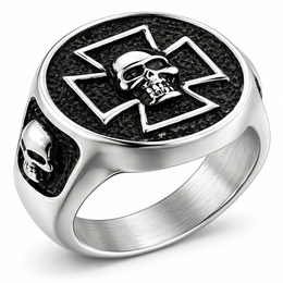 R121 Stainless Steel Iron Cross Skull Biker Ring