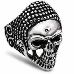 R123 Stainless Steel War Head Skull Biker Ring