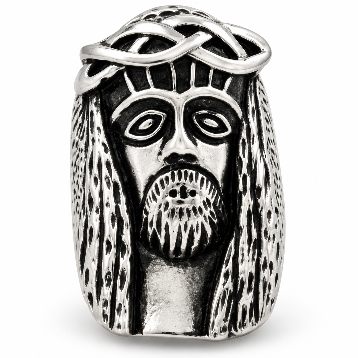 R125 Stainless Steel Jesus Face Skull Biker Ring
