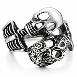 R126 Stainless Steel His And Her Skull Biker Ring