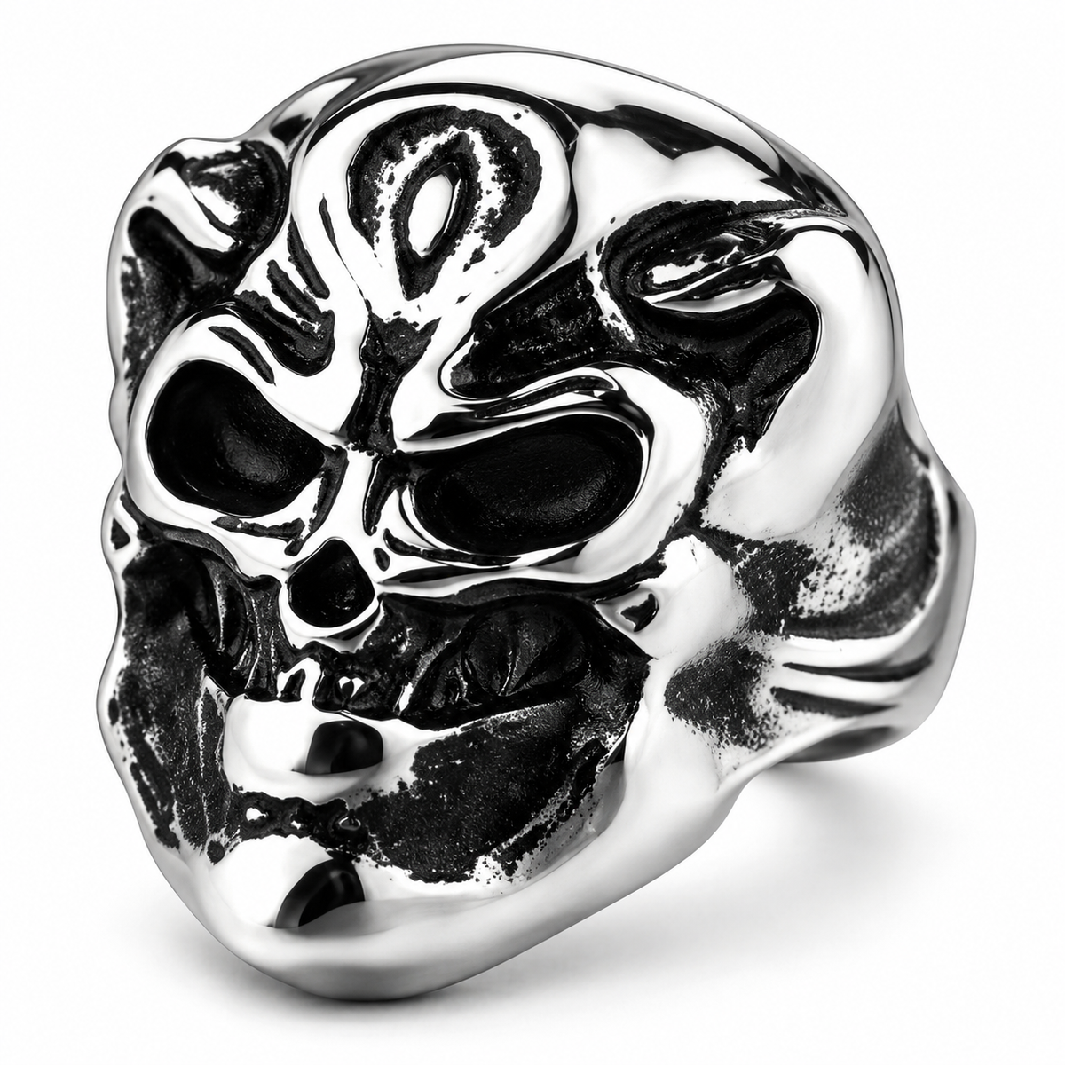 R129 Stainless Steel Smiling Skull Biker Ring