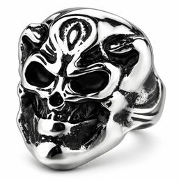 R129 Stainless Steel Smiling Skull Biker Ring