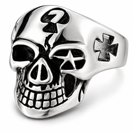 R135 Stainless Steel Symbols Skull Biker Ring