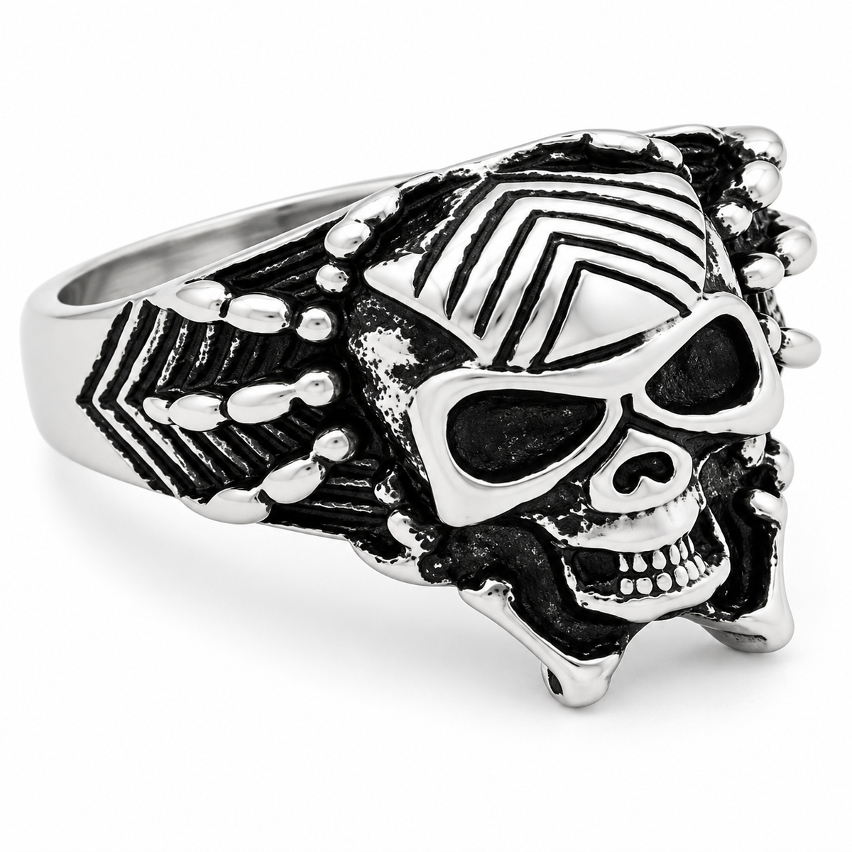 R136 Stainless Steel Web Face Skull Biker Ring