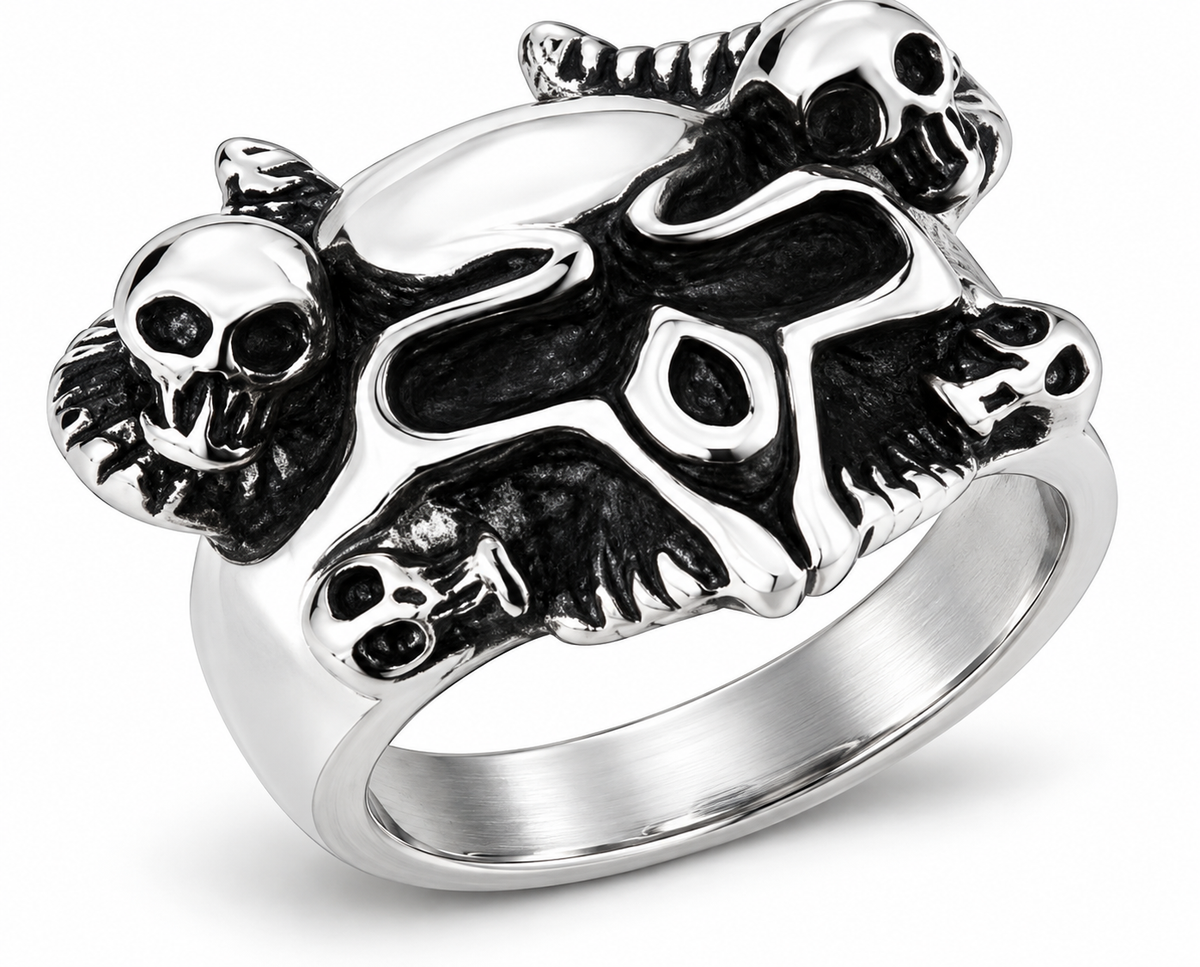 R142 Stainless Steel Serpent Skull Biker Ring