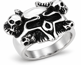 R142 Stainless Steel Serpent Skull Biker Ring