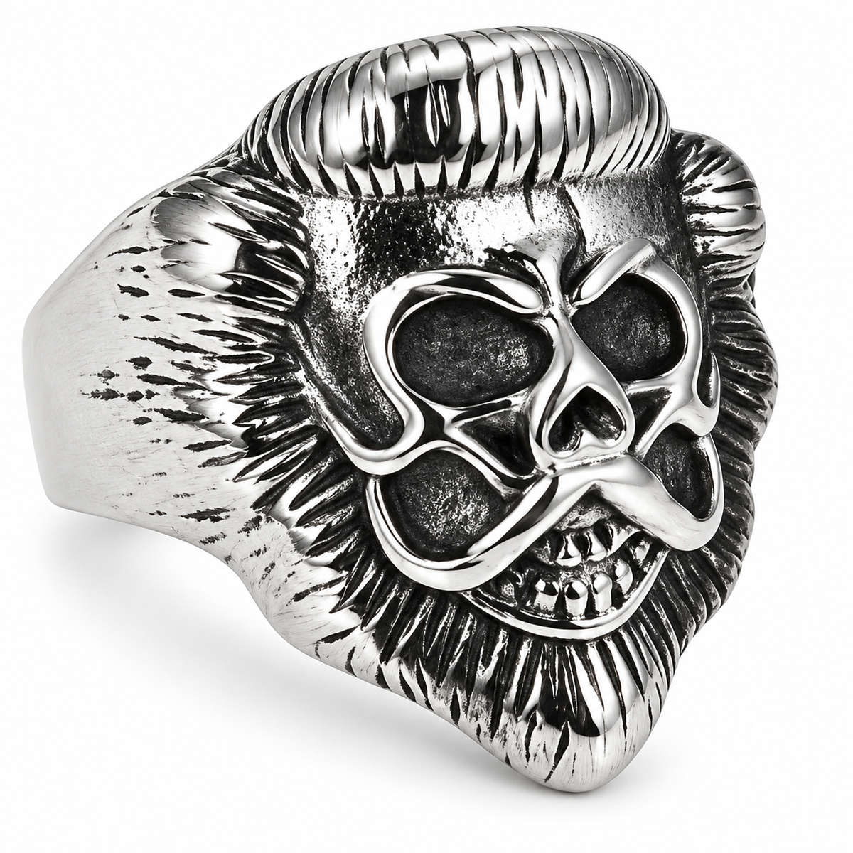 R143 Stainless Steel Lion Face Skull Biker Ring