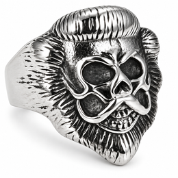 R143 Stainless Steel Lion Face Skull Biker Ring