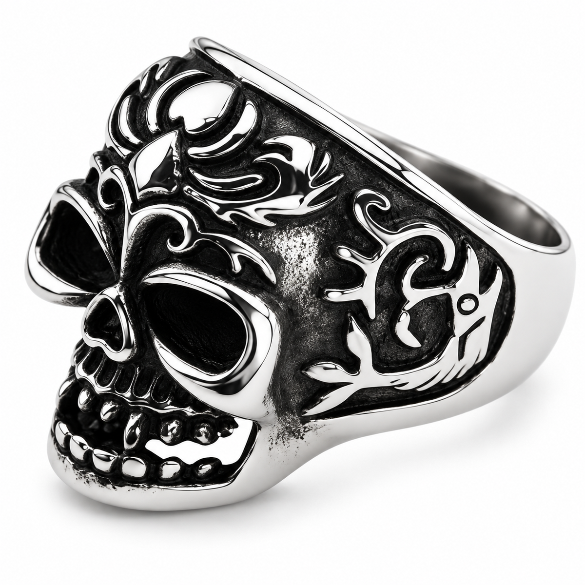 R145 Stainless Steel Fish Tail Skull Biker Ring