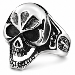 R156 Stainless Steel Evil Face Skull Biker Ring