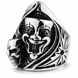R158 Stainless Steel Joker Face Skull Biker Ring