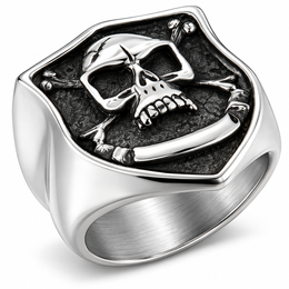 R179 Stainless Steel Brave Face Biker Ring