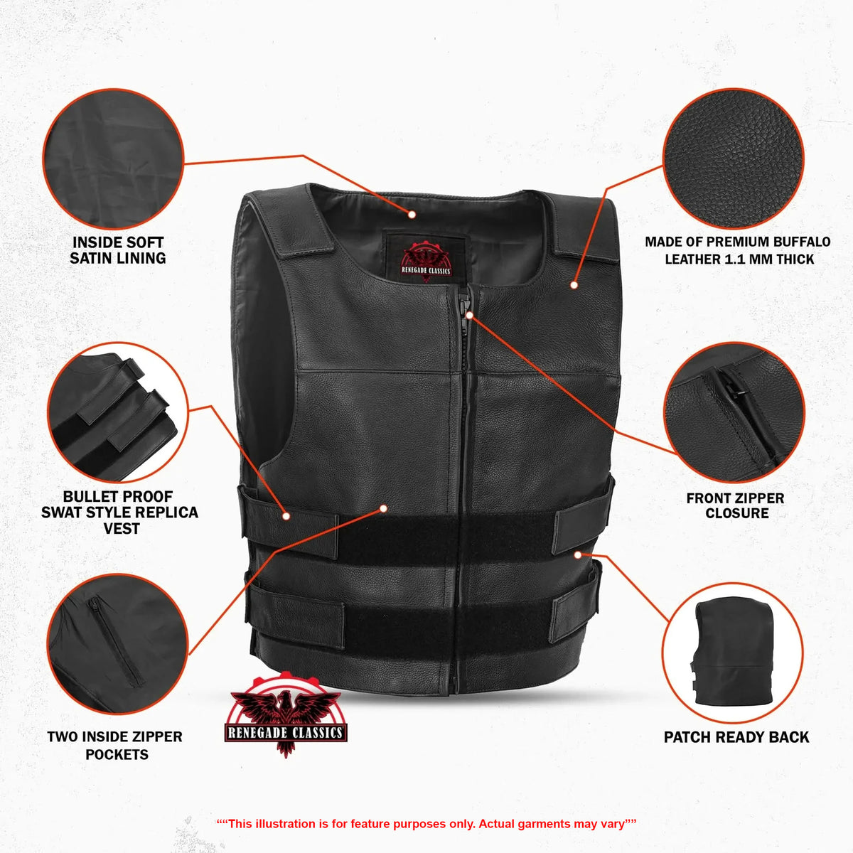 Frisco Men’s Leather Motorcycle Vest - Features