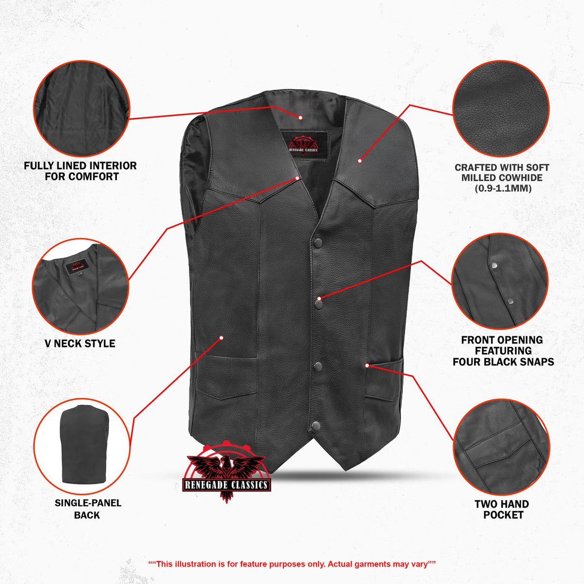 Quiet Ride™ Mens Motorcycle Leather Vest - Features