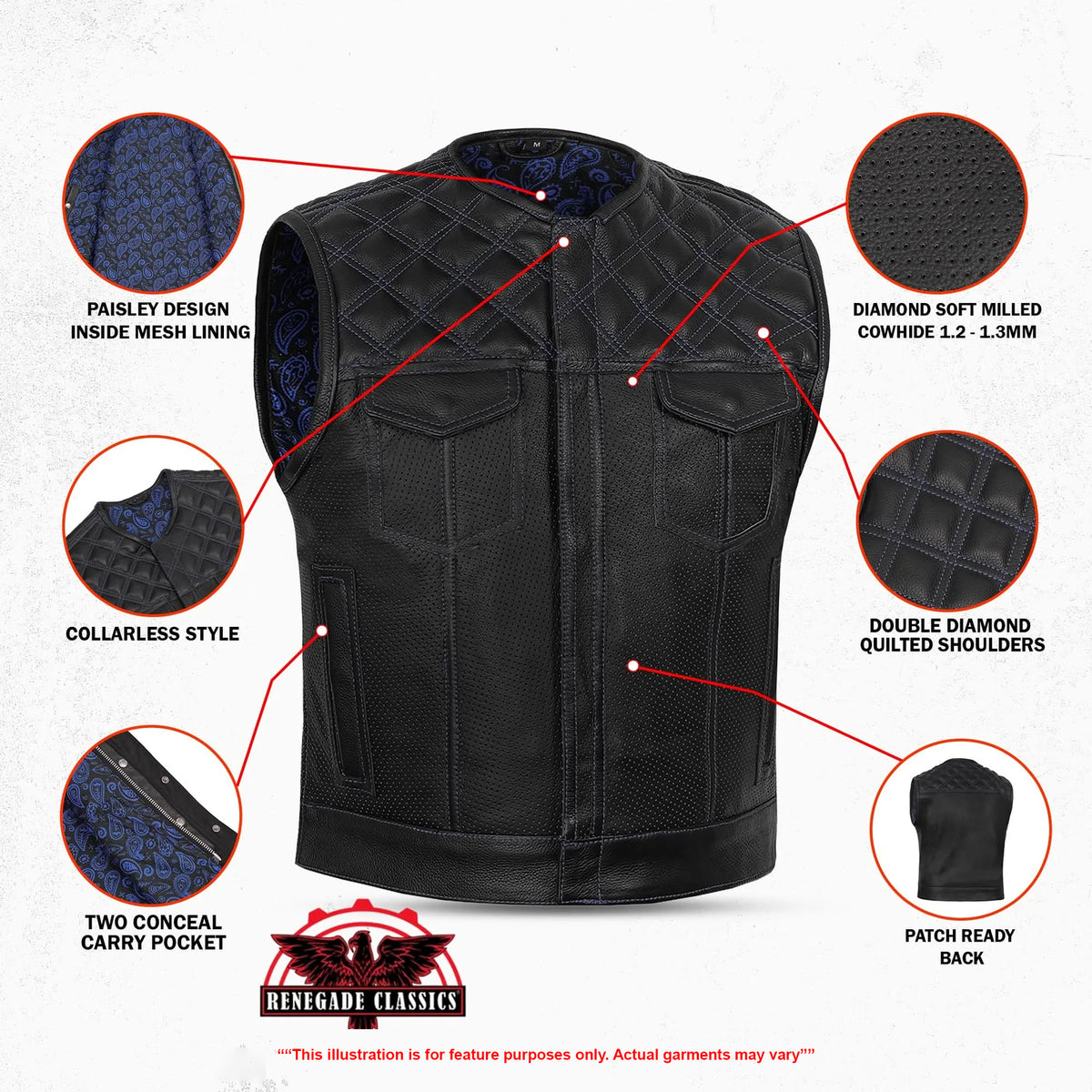 Mile Crusher Mens Motorcycle Leather Vest - Features