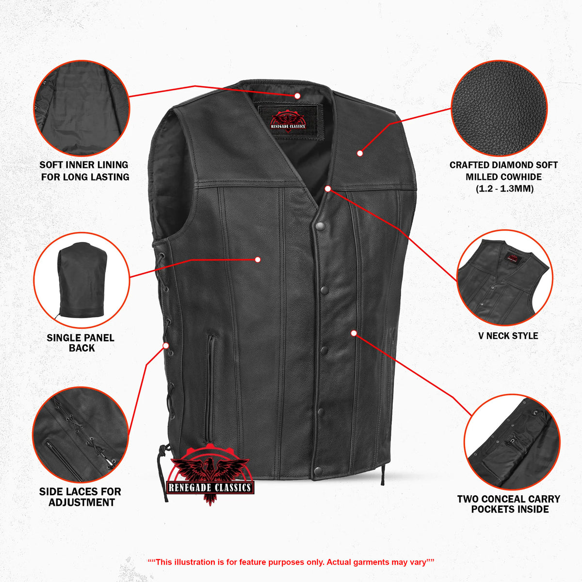 Curated™ Mens Tall Motorcycle Leather Vest - Features