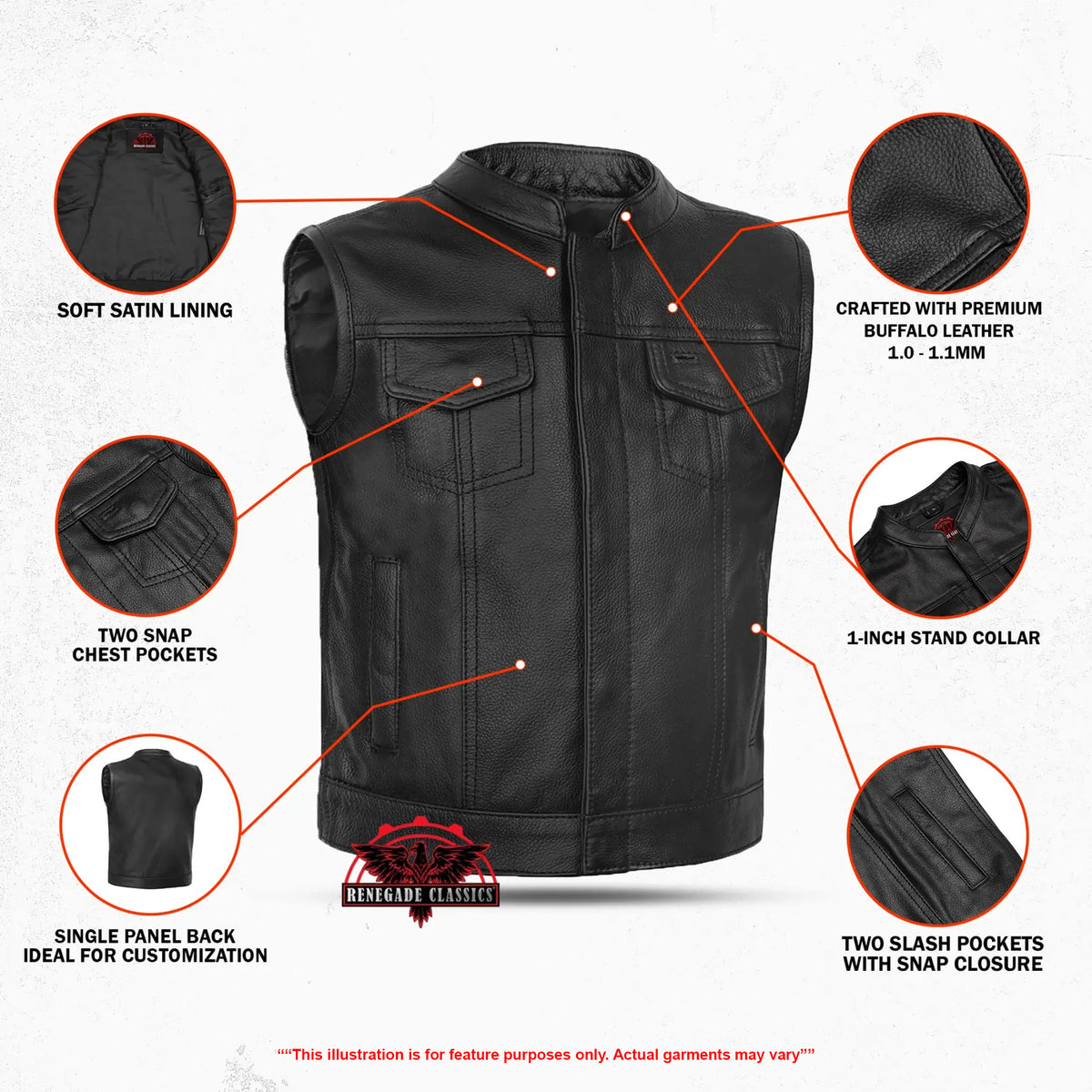 Street King Kids Motorcycle Leather Vest - Features