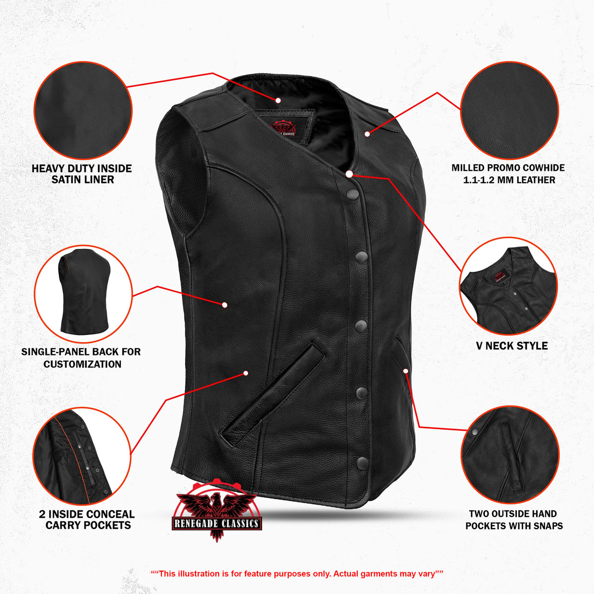 Relida™ Womens Leather Motorcycle Vest - Features