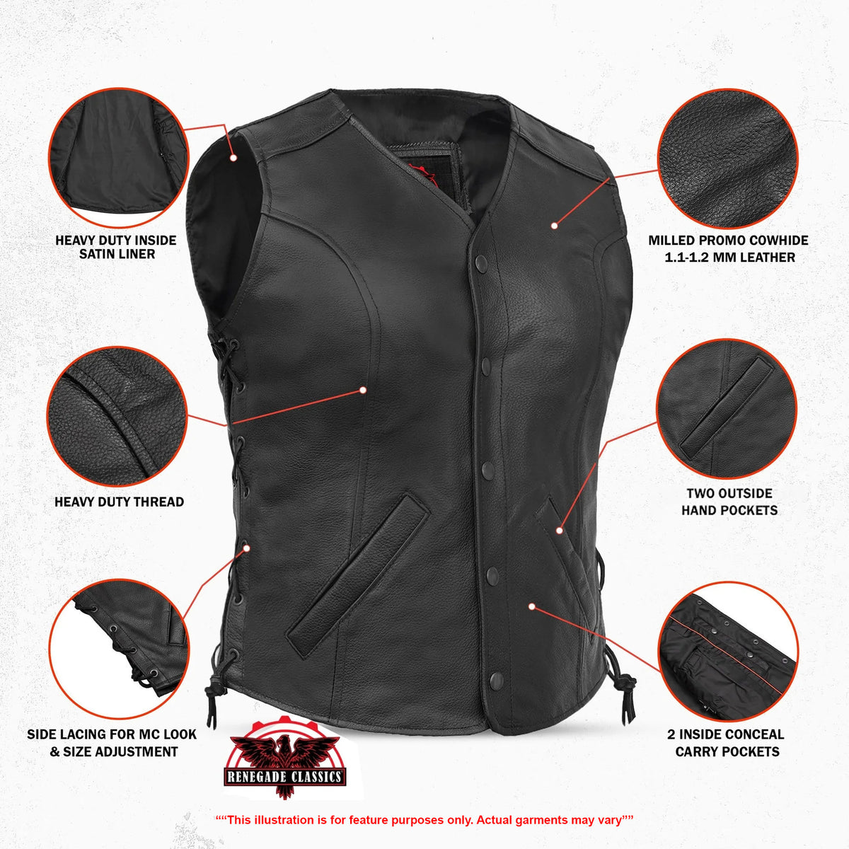 Clara™ Womens Leather Motorcycle Vest - Features