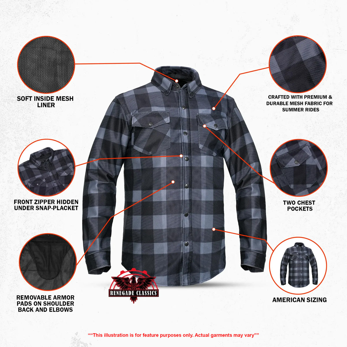 Jalisco Men’s Mesh Flannel Riding Shirt - Features