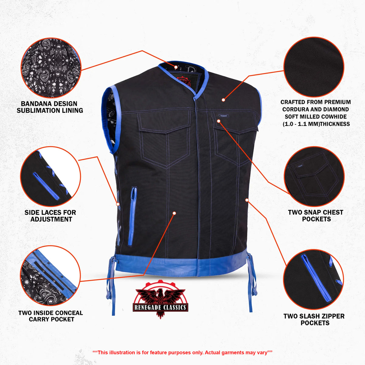 Blue Reaper Men’s Textile Motorcycle Vest - Features