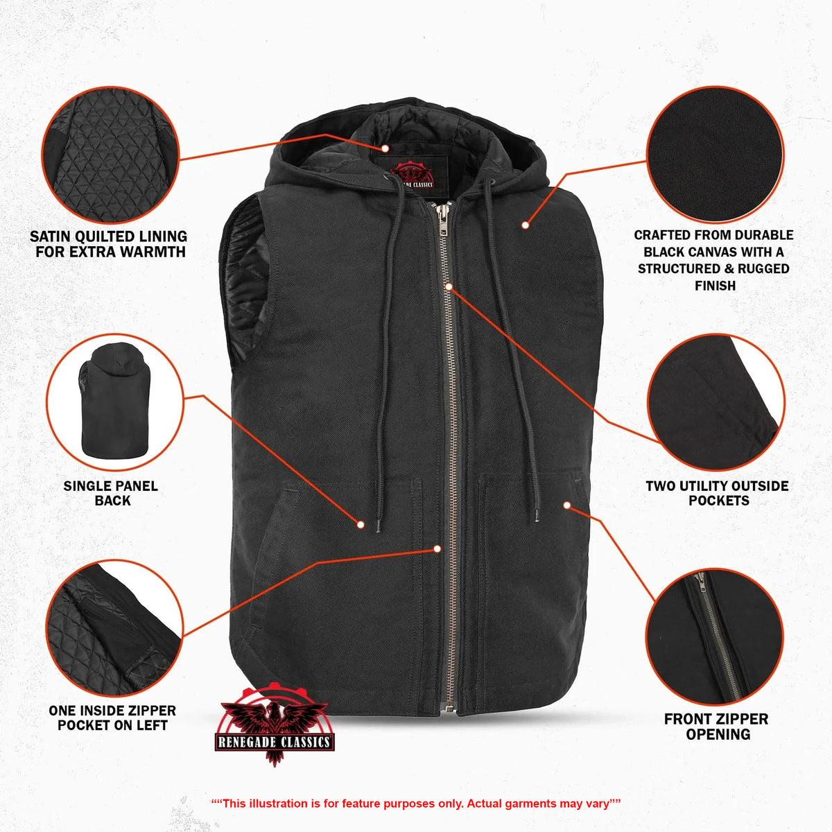 Firebound Men’s Canvas Motorcycle Vest - Features