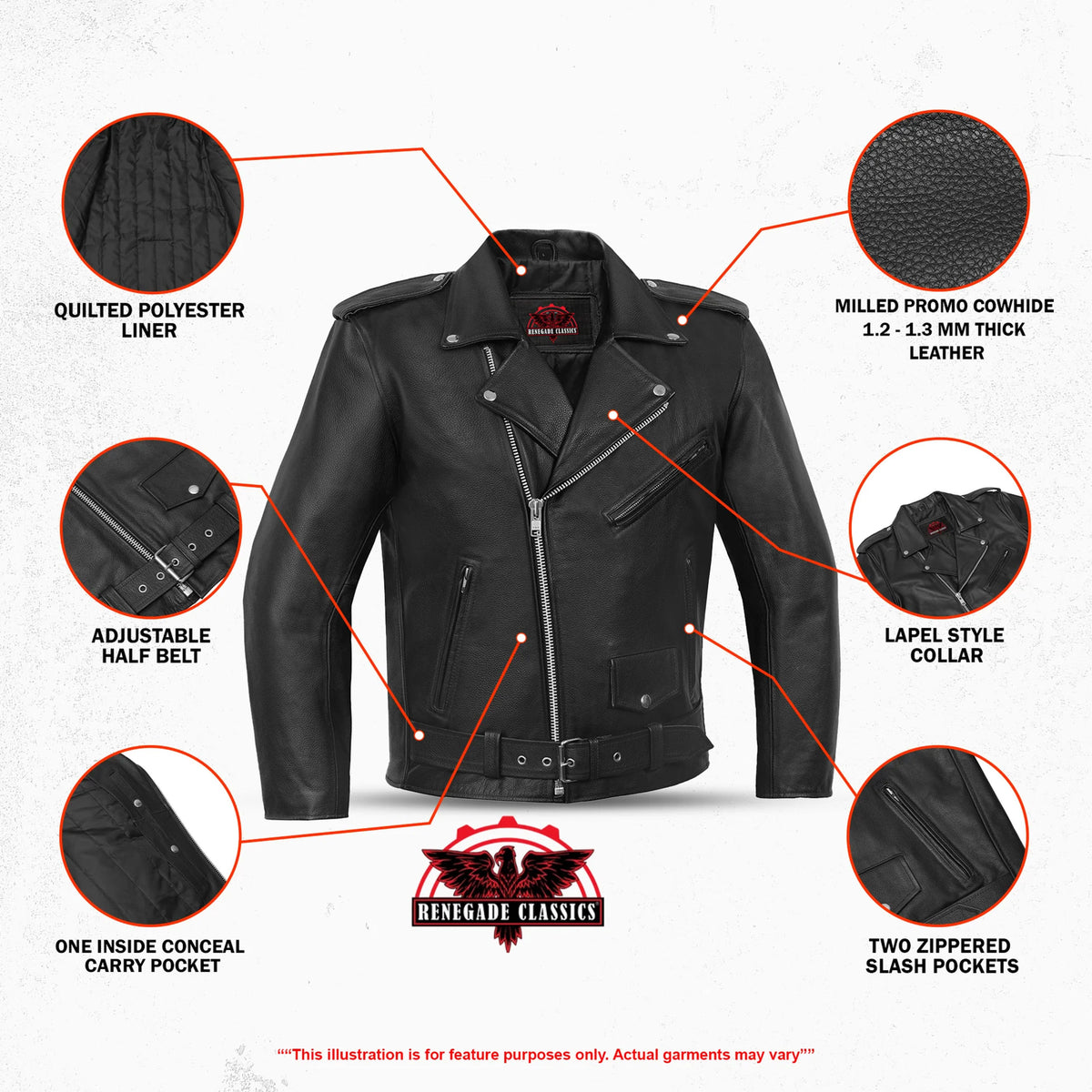 Dawn Rider™ Men's Leather Motorcycle Jacket - Features