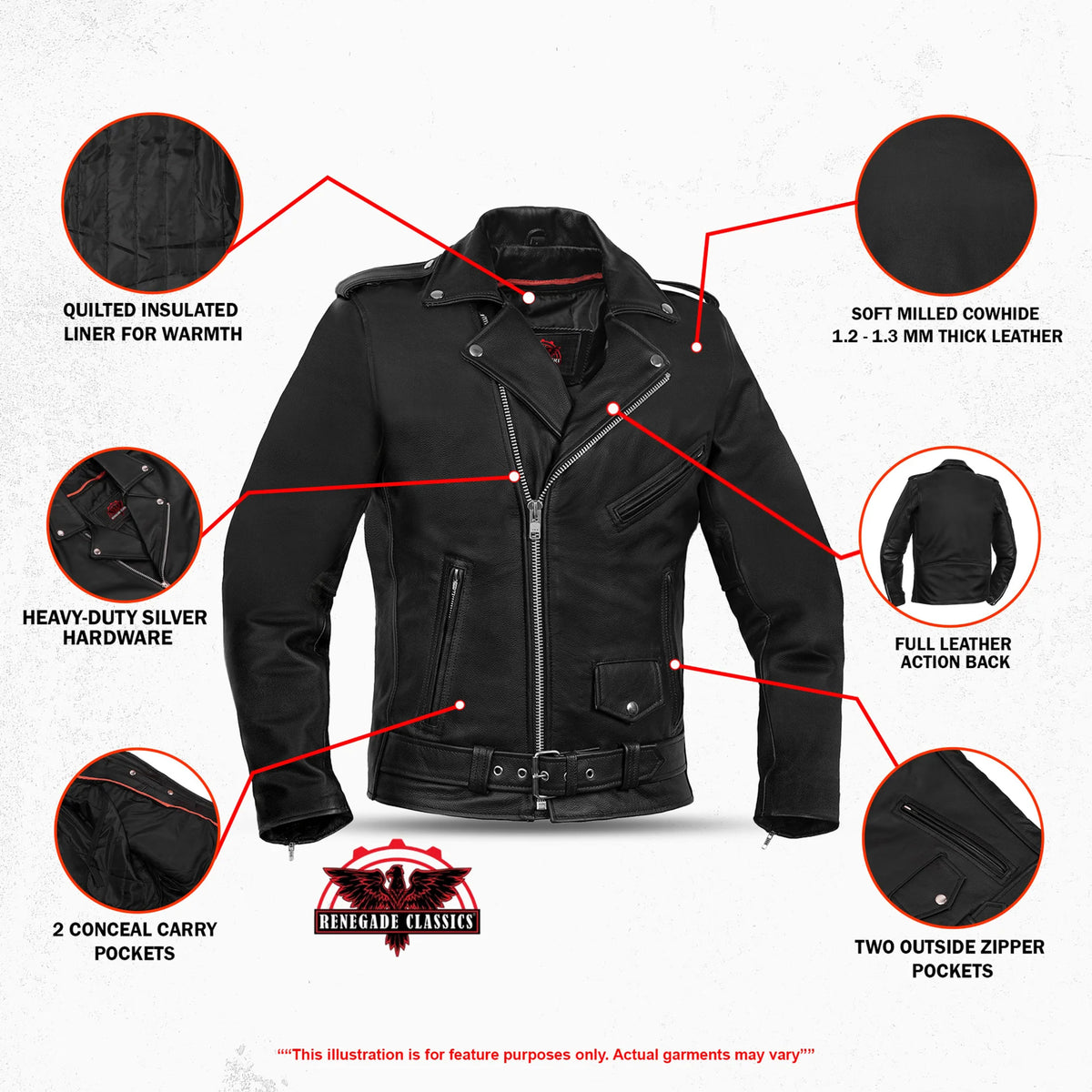 Command™ Men's Tall Leather Motorcycle Jacket - Features