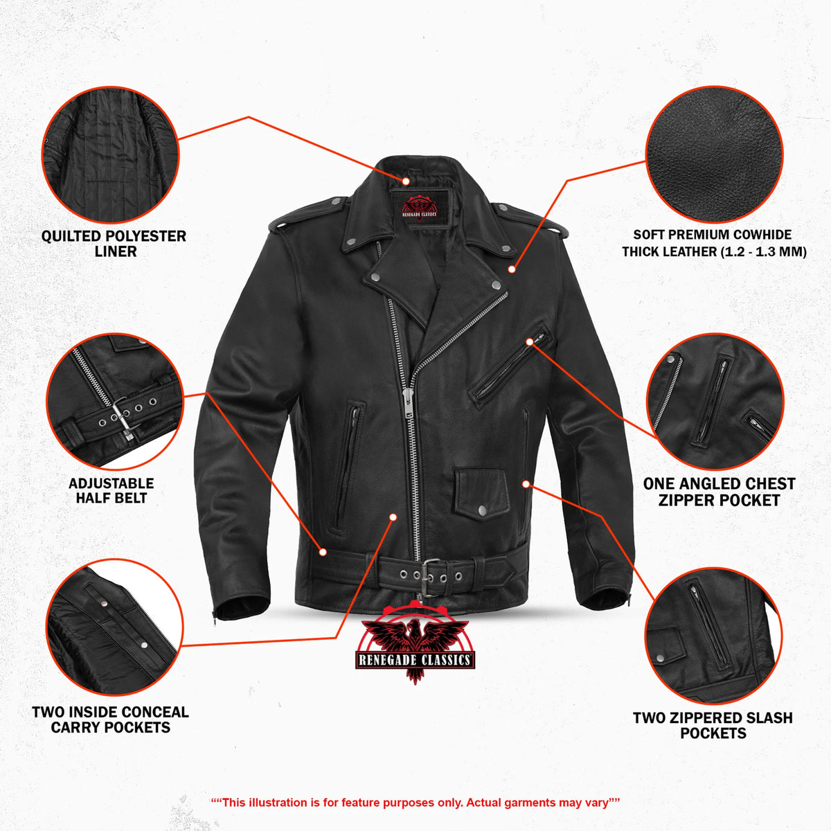 Super Arnold™ Men's Leather Motorcycle Jacket - Features