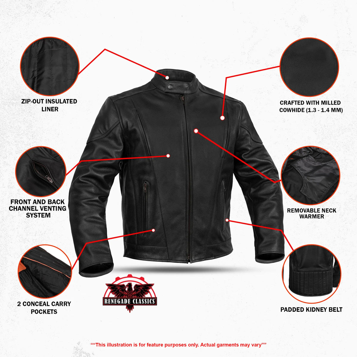 Outrunner™ Men's Leather Motorcycle Jacket - Features