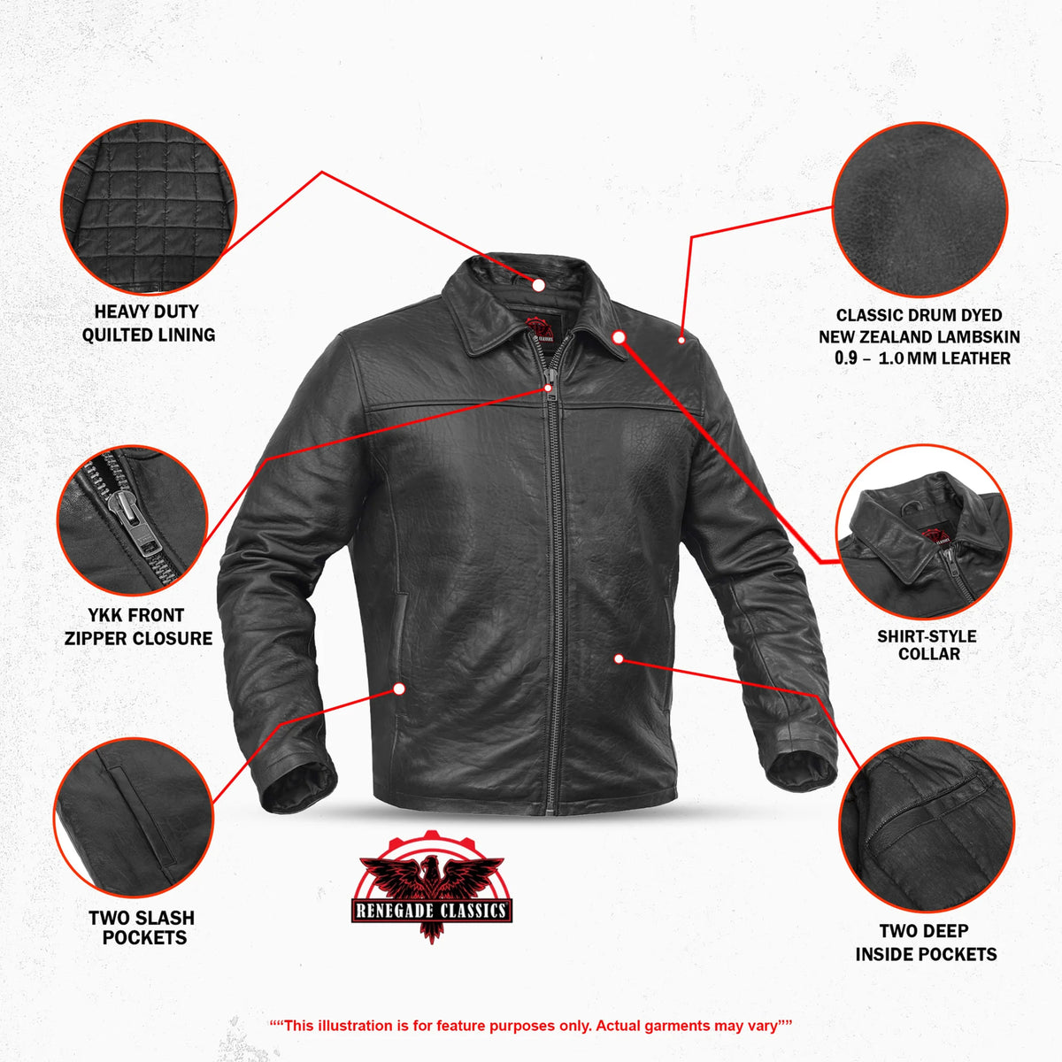 Harvey™ Men's Leather Motorcycle Jacket - Features