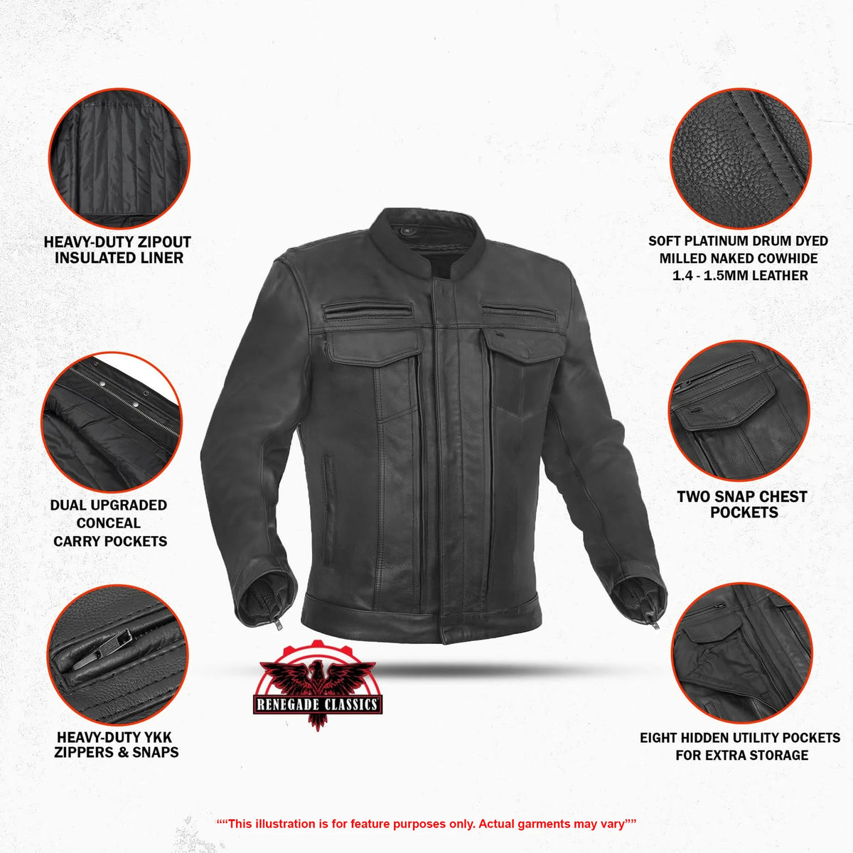 Victor™ Men's Leather Motorcycle Jacket - Features
