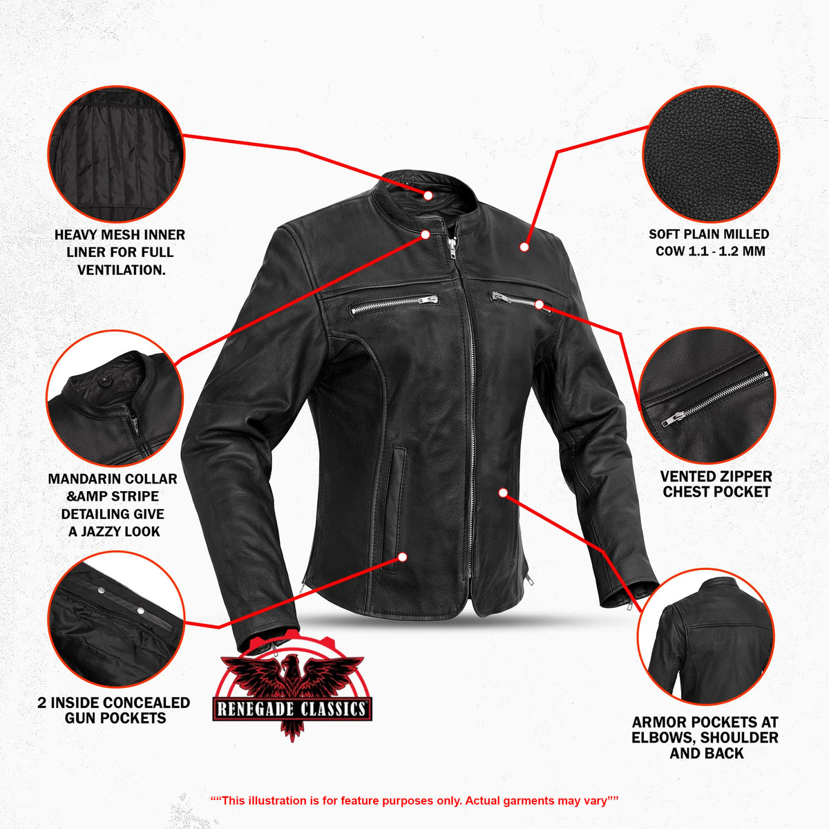 Road Queen™ Women's Leather Motorcycle Jacket - Features