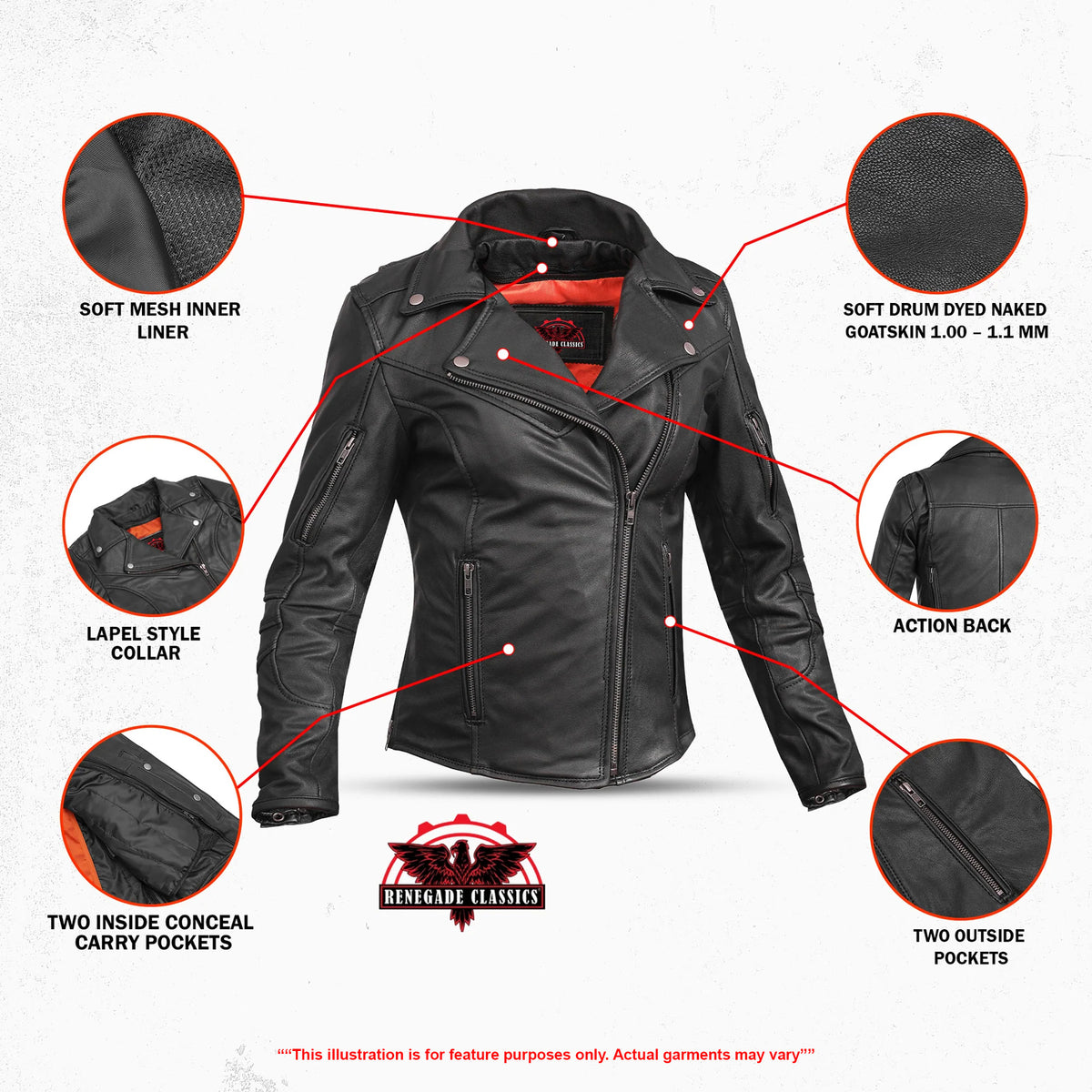 Tempest Women's Leather Motorcycle Jacket - Features